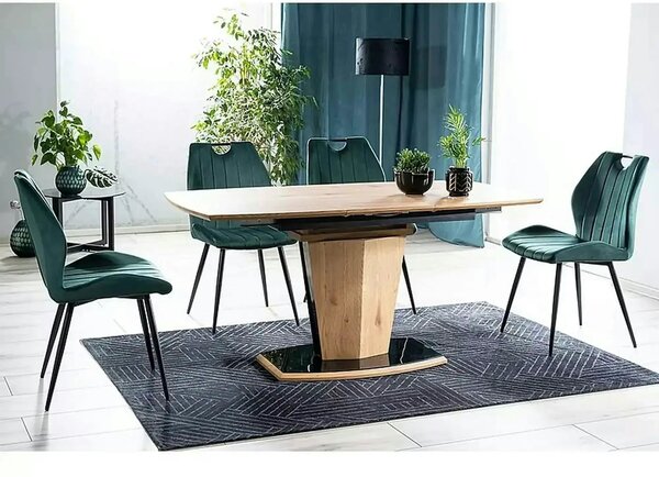 Scaun bucatarie elegant ARCO, verde inchis/negru, stofa/metal, 51x46x9