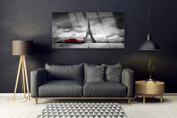 Tablou pe sticla Eiffelturm auto Paris Arhitectura Red Gray