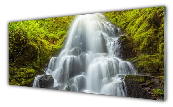 Panou sticla bucatarie Cascada Natura Alb Gri Verde