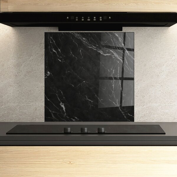 Panou Sticla Bucatarie, 60x60cm, Protectie aragaz, Antistropi, Termorezistent, Abstracte, Marble, Black Marble