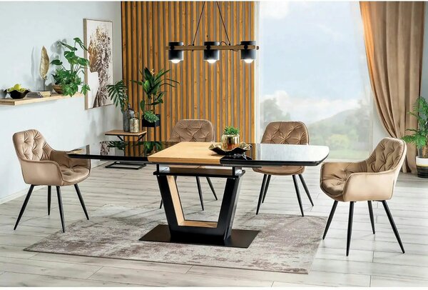 Scaun tapitat modern CHERRY, bej/negru, stofa catifelata/metal, 57x58x