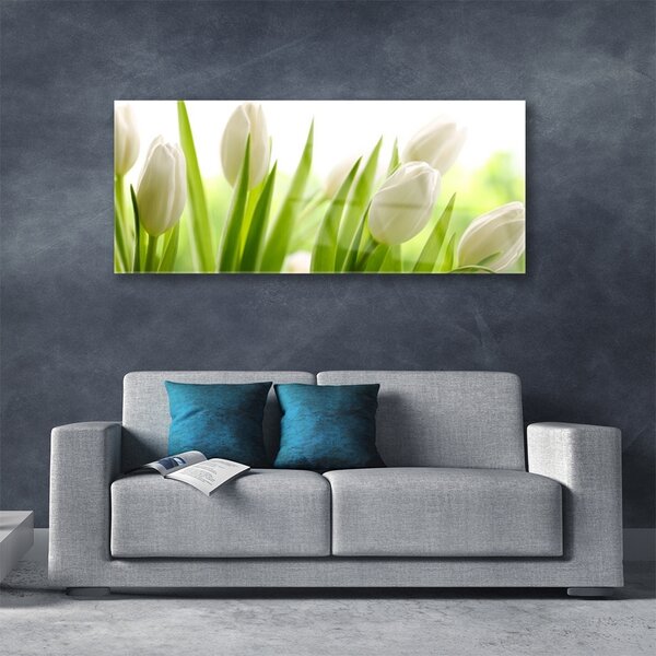 Tablou pe sticla Lalele Floral Alb Verde