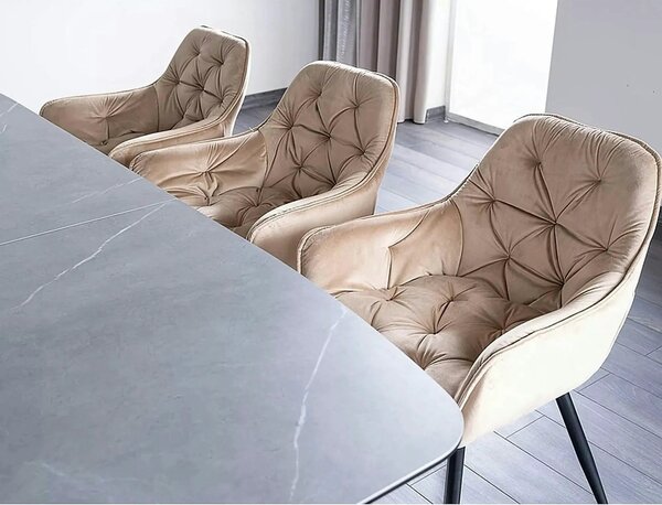 Scaun tapitat modern CHERRY, bej/negru, stofa catifelata/metal, 57x58x
