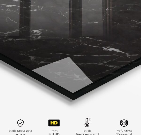 Panou Sticla Bucatarie, 60x60cm, Protectie aragaz, Antistropi, Termorezistent, Abstracte, Marble, Black Marble