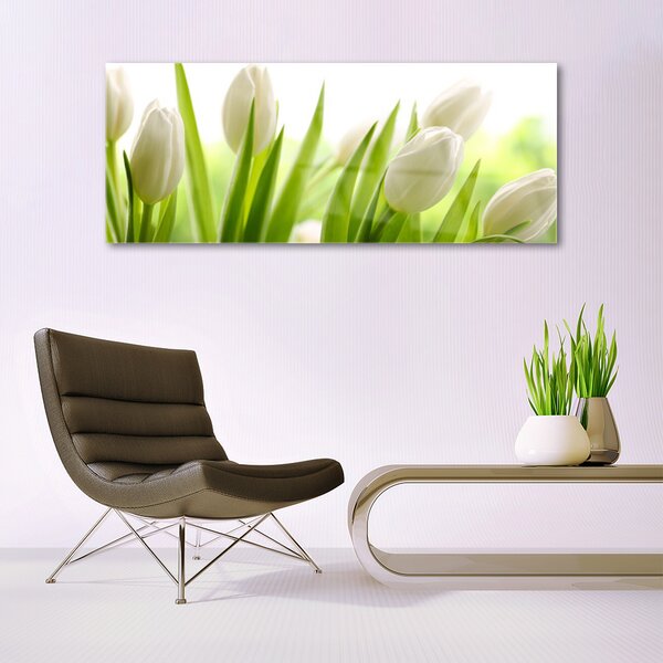 Tablou pe sticla Lalele Floral Alb Verde
