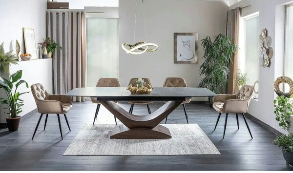 Scaun tapitat modern CHERRY, bej/negru, stofa catifelata/metal, 57x58x