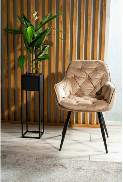 Scaun tapitat modern CHERRY, bej/negru, stofa catifelata/metal, 57x58x