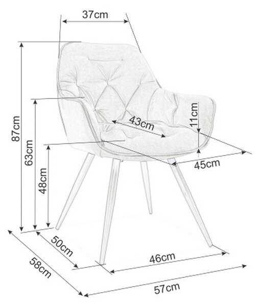 Scaun tapitat modern CHERRY, bej/negru, stofa catifelata/metal, 57x58x