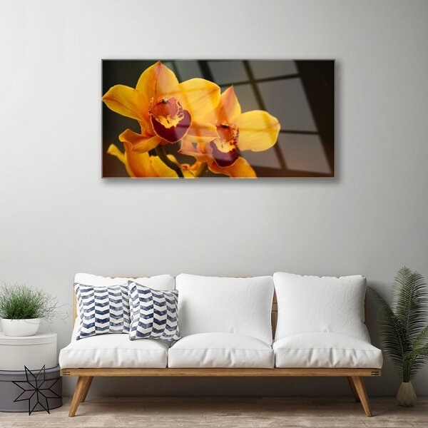 Tablou pe sticla Flori Floral Galben