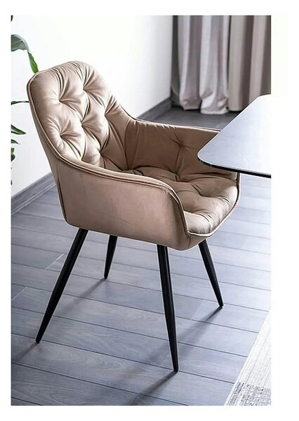 Scaun tapitat modern CHERRY, bej/negru, stofa catifelata/metal, 57x58x