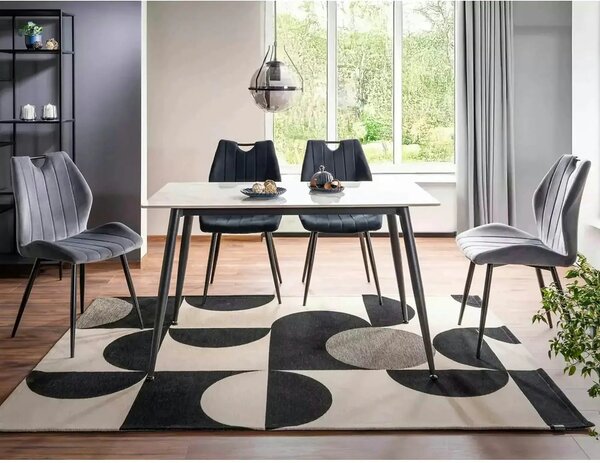 Scaun bucatarie elegant ARCO, gri/negru, stofa catifelata/metal, 51x46