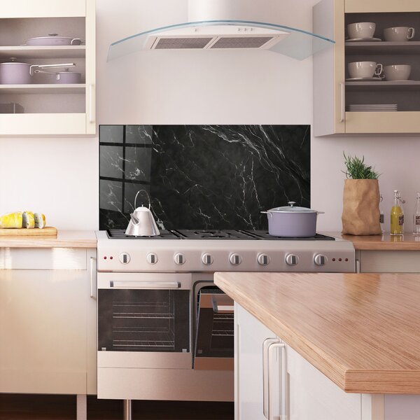 Panou Sticla Bucatarie, 60x120cm, Protectie aragaz, Antistropi, Termorezistent, Abstracte, Marble, Black Marble