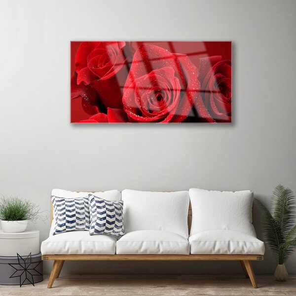 Tablou pe sticla Trandafiri Floral Red