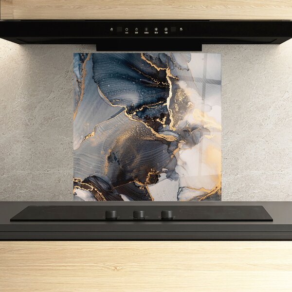 Panou Sticla Bucatarie, 60x60cm, Protectie aragaz, Antistropi, Termorezistent, Abstracte, Marble, Golden Abstract Marble