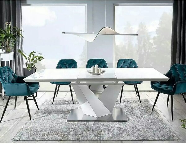 Scaun tapitat modern CHERRY, turcoaz/negru, stofa catifelata/metal, 57