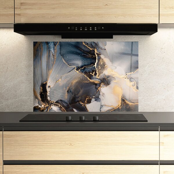 Panou Sticla Bucatarie, 30x40cm, Protectie aragaz, Antistropi, Termorezistent, Abstracte, Marble, Golden Abstract Marble
