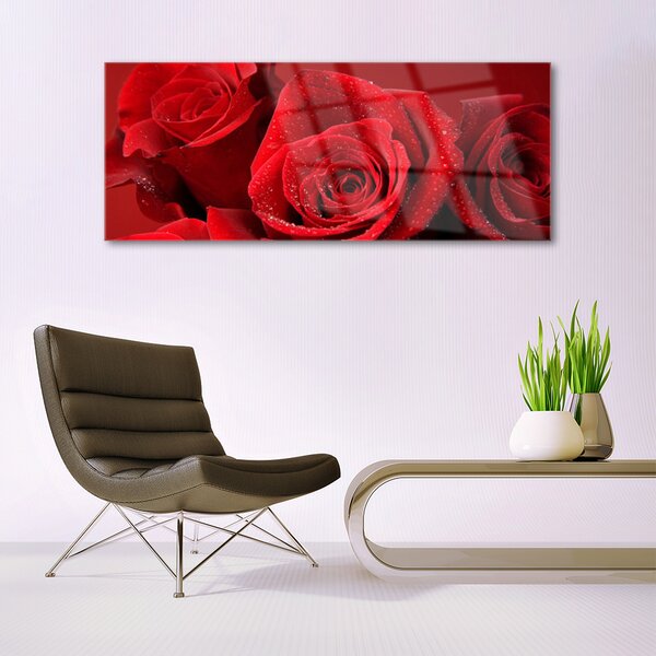 Tablou pe sticla Trandafiri Floral Red
