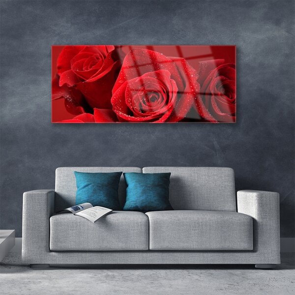 Tablou pe sticla Trandafiri Floral Red