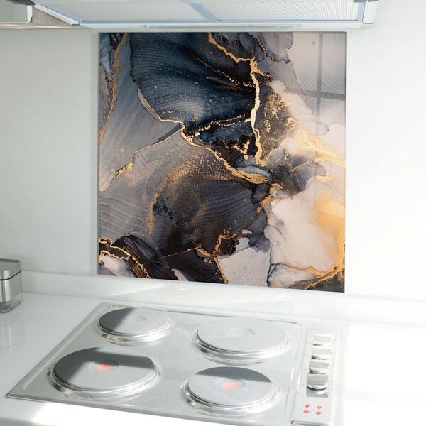 Panou Sticla Bucatarie, 60x60cm, Protectie aragaz, Antistropi, Termorezistent, Abstracte, Marble, Golden Abstract Marble