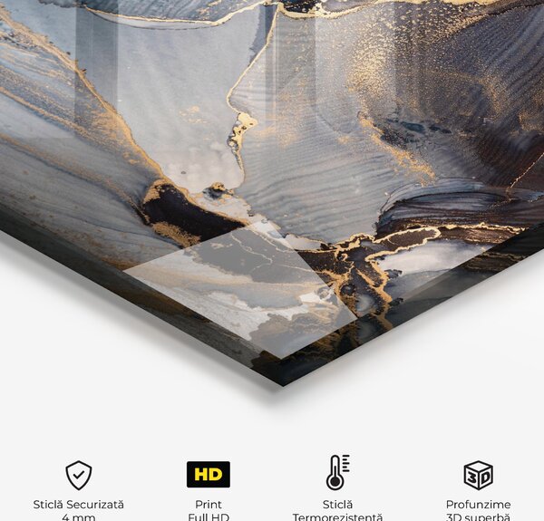 Panou Sticla Bucatarie, 60x60cm, Protectie aragaz, Antistropi, Termorezistent, Abstracte, Marble, Golden Abstract Marble