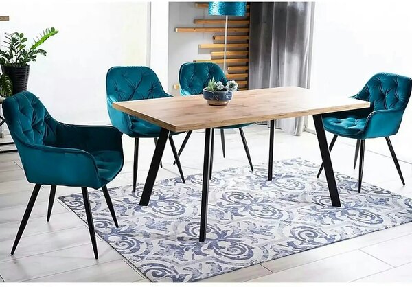 Scaun tapitat modern CHERRY, turcoaz/negru, stofa catifelata/metal, 57