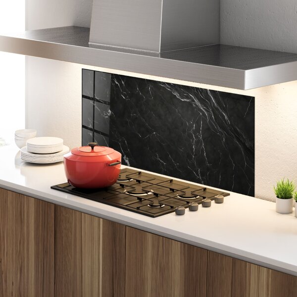 Panou Sticla Bucatarie, 60x120cm, Protectie aragaz, Antistropi, Termorezistent, Abstracte, Marble, Black Marble