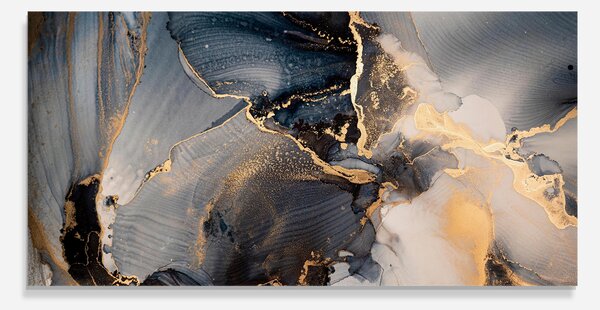 Panou Sticla Bucatarie, 60x120cm, Protectie aragaz, Antistropi, Termorezistent, Abstracte, Marble, Golden Abstract Marble
