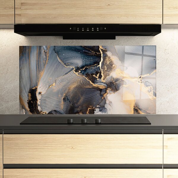 Panou Sticla Bucatarie, 60x120cm, Protectie aragaz, Antistropi, Termorezistent, Abstracte, Marble, Golden Abstract Marble
