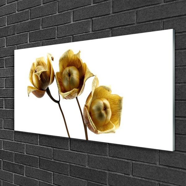 Tablou pe sticla Flori Floral Verde Maro