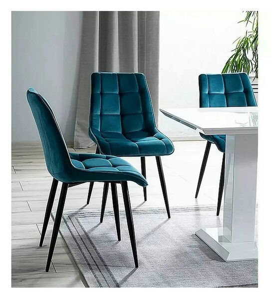 Scaun CHIC, turcoaz/negru, stofa catifelata/metal, 50x58x88 cm
