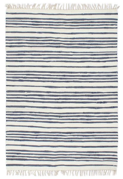 Covor Chindi țesut manual, albastru și alb, 80 x 160 cm, bumbac