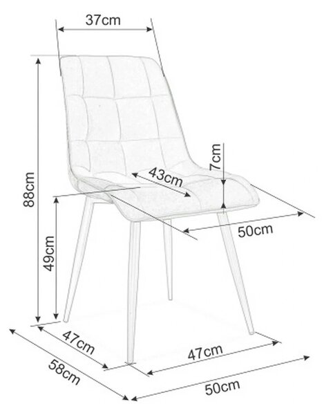 Scaun CHIC, gri/crom, stofa catifelata/metal, 50x58x88 cm