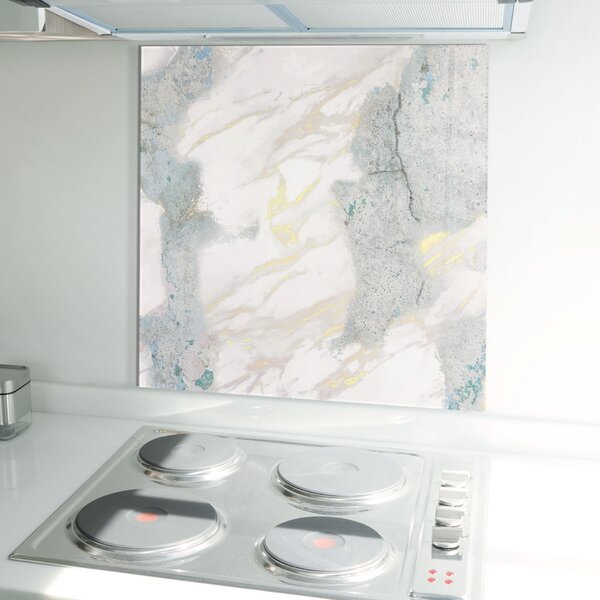 Panou Sticla Bucatarie, 60x60cm, Protectie aragaz, Antistropi, Termorezistent, Abstracte, Marble, Light Blue Gold