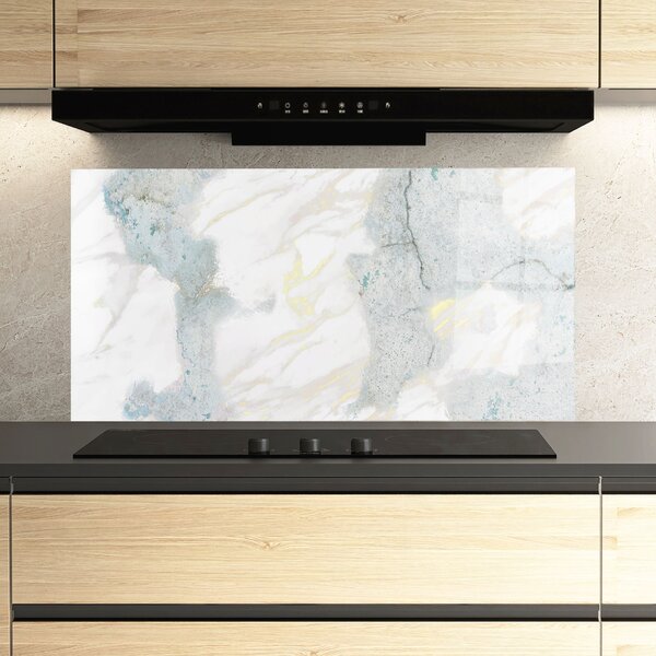 Panou Sticla Bucatarie, 60x120cm, Protectie aragaz, Antistropi, Termorezistent, Abstracte, Marble, Light Blue Gold