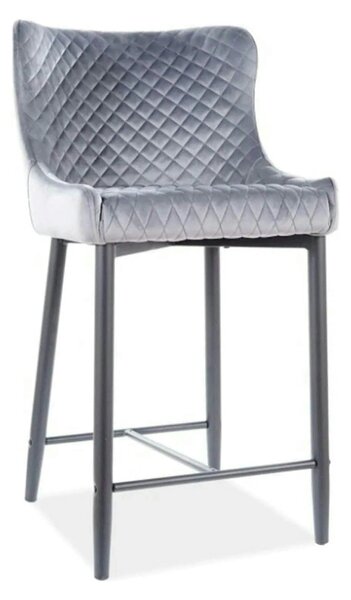 Scaun bar COLIN B H-2, gri/negru mat, stofa catifelata/metal, 48x42x88