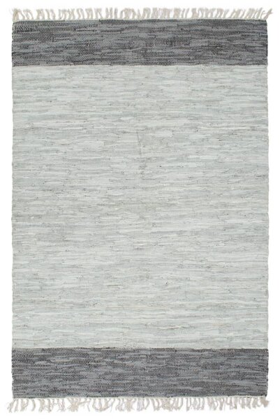 Covor Chindi țesut manual, gri, 80 x 160 cm, piele