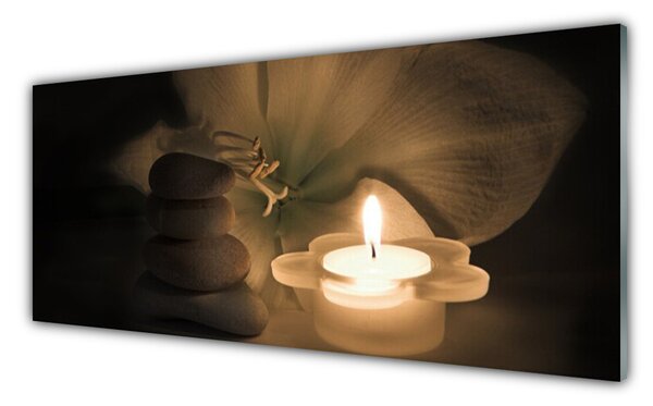 Tablouri acrilice Lumanarea pietre Art flori Gri Alb