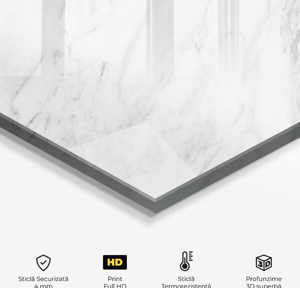 Panou Sticla Bucatarie, 60x120cm, Protectie aragaz, Antistropi, Termorezistent, Abstracte, Marble, Light Grey Marble