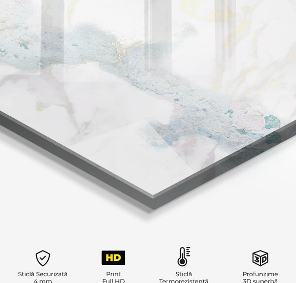 Panou Sticla Bucatarie, 60x60cm, Protectie aragaz, Antistropi, Termorezistent, Abstracte, Marble, Light Blue Gold