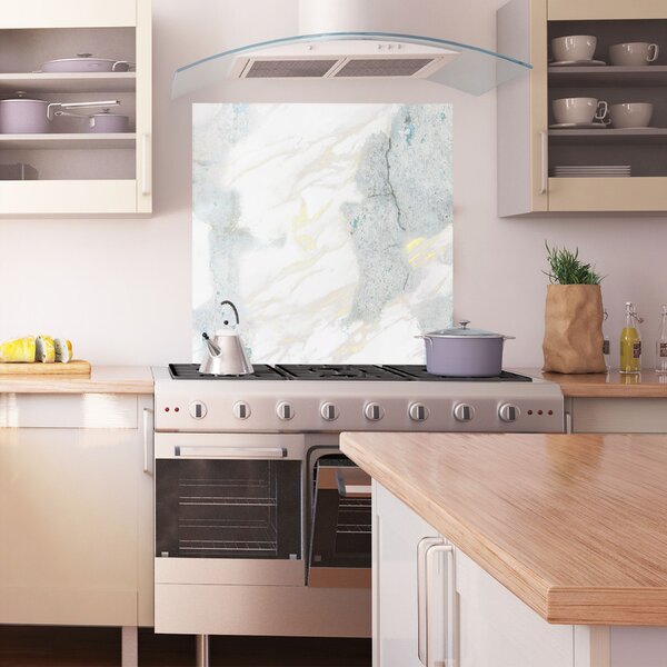 Panou Sticla Bucatarie, 60x60cm, Protectie aragaz, Antistropi, Termorezistent, Abstracte, Marble, Light Blue Gold