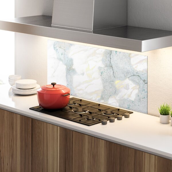 Panou Sticla Bucatarie, 60x120cm, Protectie aragaz, Antistropi, Termorezistent, Abstracte, Marble, Light Blue Gold