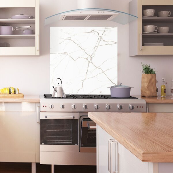 Panou Sticla Bucatarie, 60x60cm, Protectie aragaz, Antistropi, Termorezistent, Abstracte, Marble, White Brown Lines Marble