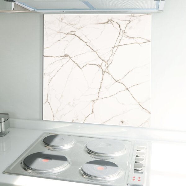 Panou Sticla Bucatarie, 60x60cm, Protectie aragaz, Antistropi, Termorezistent, Abstracte, Marble, White Brown Lines Marble