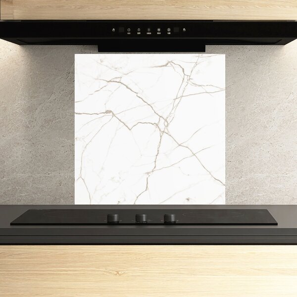 Panou Sticla Bucatarie, 60x60cm, Protectie aragaz, Antistropi, Termorezistent, Abstracte, Marble, White Brown Lines Marble