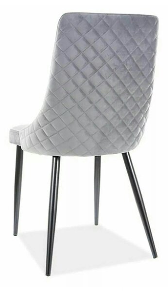 Scaun tapitat PIANO B, gri/negru, stofa catifelata/metal, 47x44x93 cm