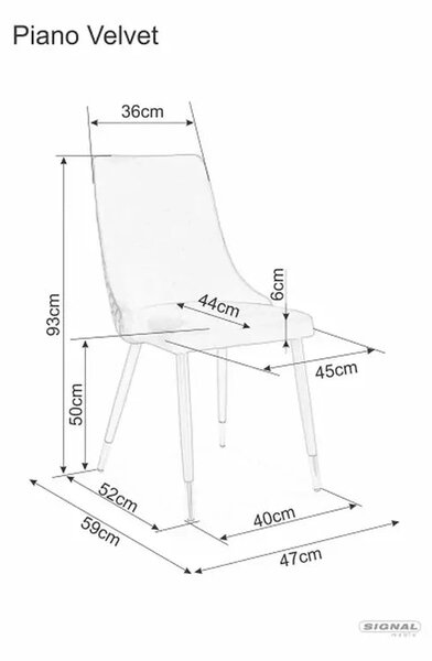 Scaun tapitat PIANO B, gri/negru, stofa catifelata/metal, 47x44x93 cm