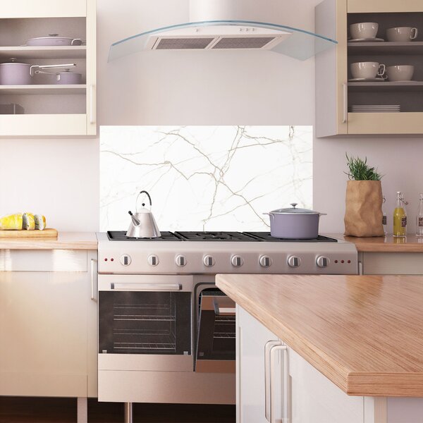Panou Sticla Bucatarie, 60x120cm, Protectie aragaz, Antistropi, Termorezistent, Abstracte, Marble, White Brown Lines Marble