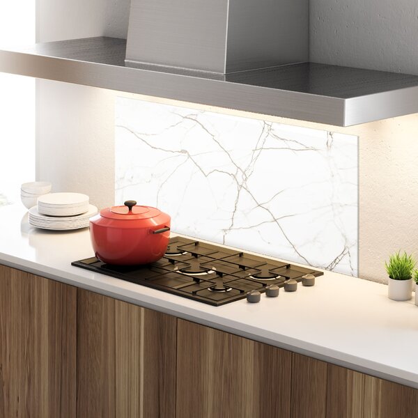 Panou Sticla Bucatarie, 60x120cm, Protectie aragaz, Antistropi, Termorezistent, Abstracte, Marble, White Brown Lines Marble