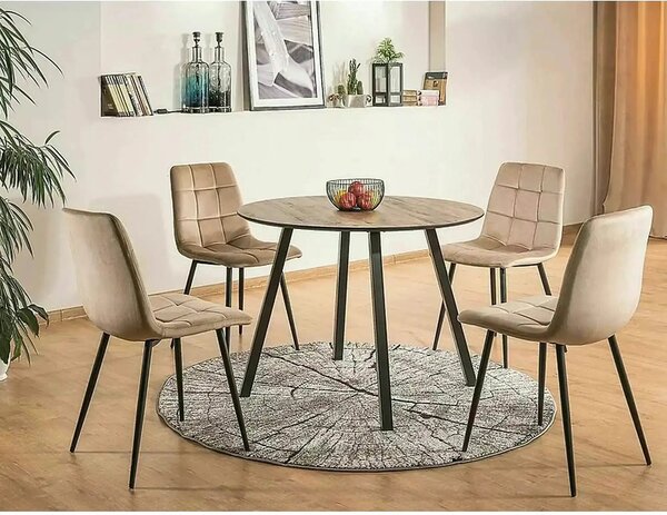 Scaun tapitat MILA, bej/negru, stofa catifelata/metal, 45x41x86 cm