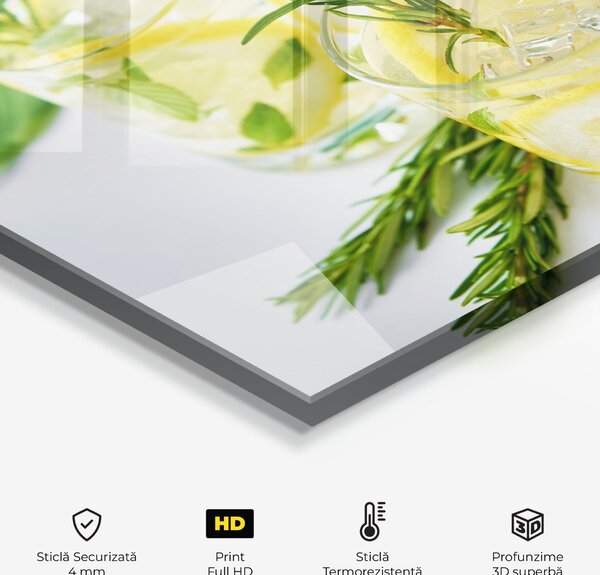 Panou Sticla Bucatarie, 60x60cm, Protectie aragaz, Antistropi, Termorezistent, Alimente, Bauturi, Lemon Rosemary Drink
